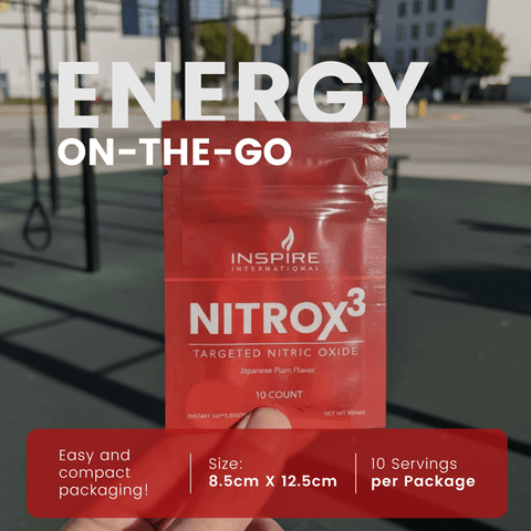 Red package of Inspire International Nitrox3 with outdoor background
