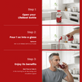 LifeBeat product usage guide with steps and images of a man drinking from a glass.
