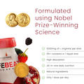 Product container with nutritional information and Nobel Prize symbol on a white background